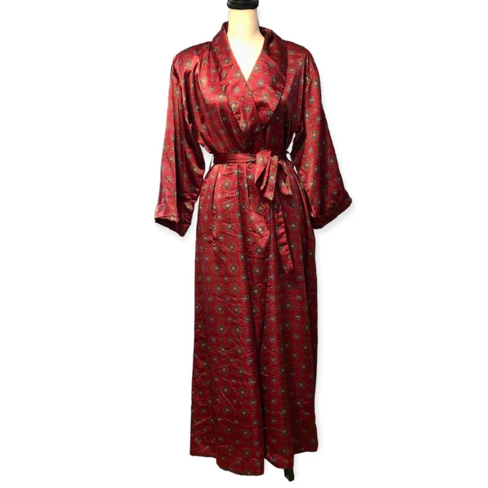 Vintage 80’s Satin Robe Burgundy Print Medium Lord & Taylor